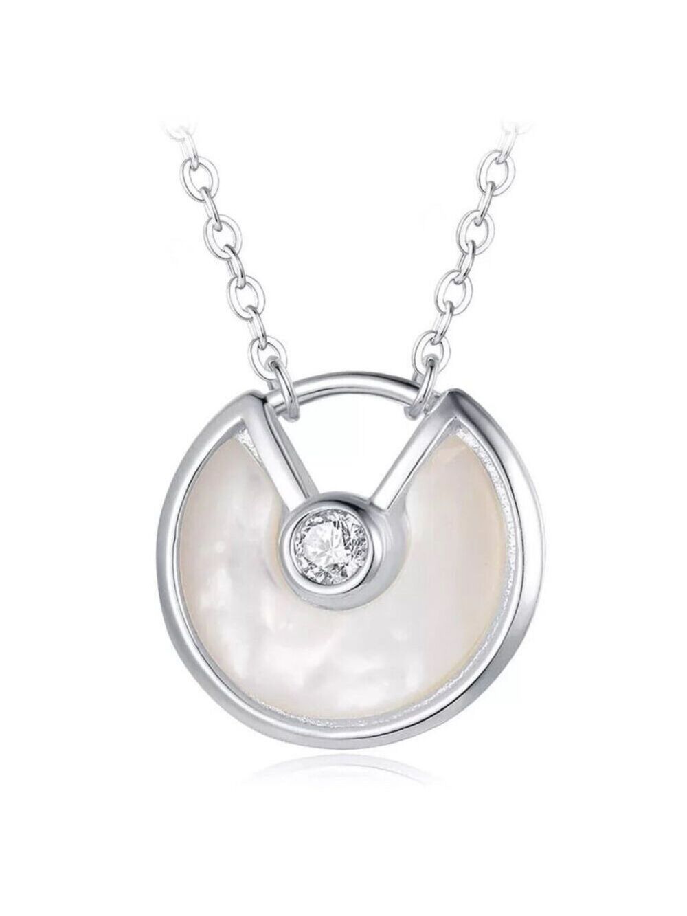 14kt Gold Plated over Sterling Silver White MOP Shell CZ Amulet Necklace - Picture 4 of 6